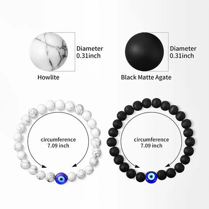 1 Piece Or 2 Pack! Turkish Evil Eye Stretch Beaded Bracelets Lava Stone Men's Unisex White Black