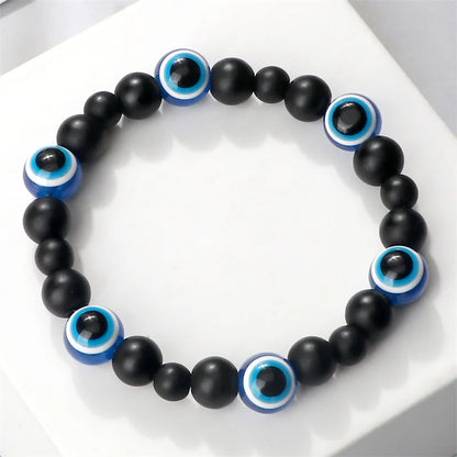 6 Variations! Men's Unisex Black Matte Lava Beads Bracelet Turkish Lucky Evil Eye Stone Obsidian Onyx