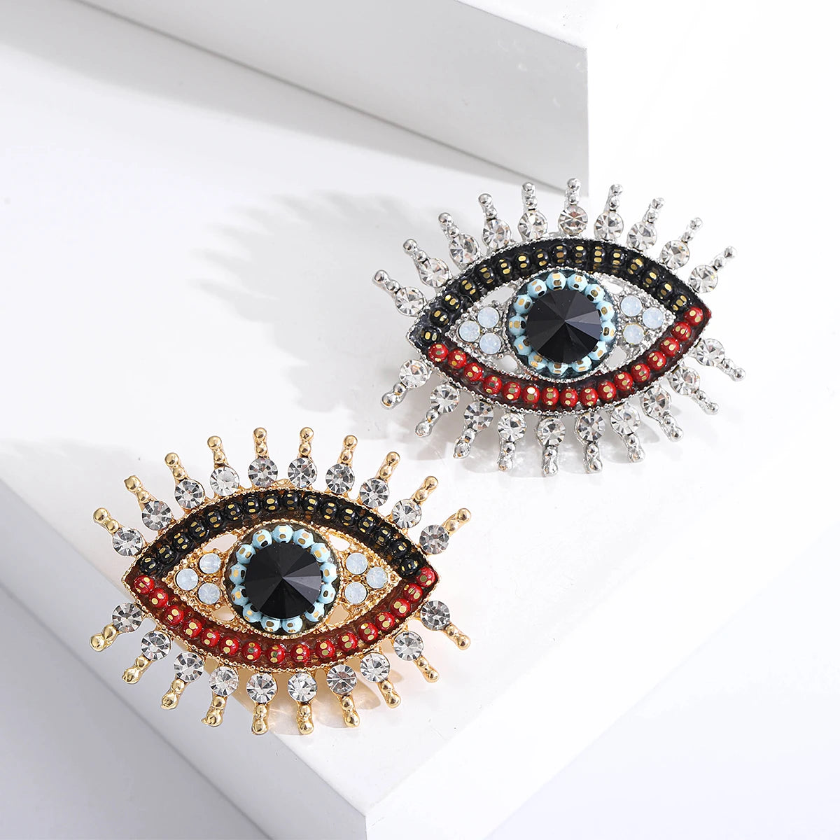 2 Styles! Stunning Rhinestone Evil Eye Pins for Women Eyes Brooches Bedazzled Shiny