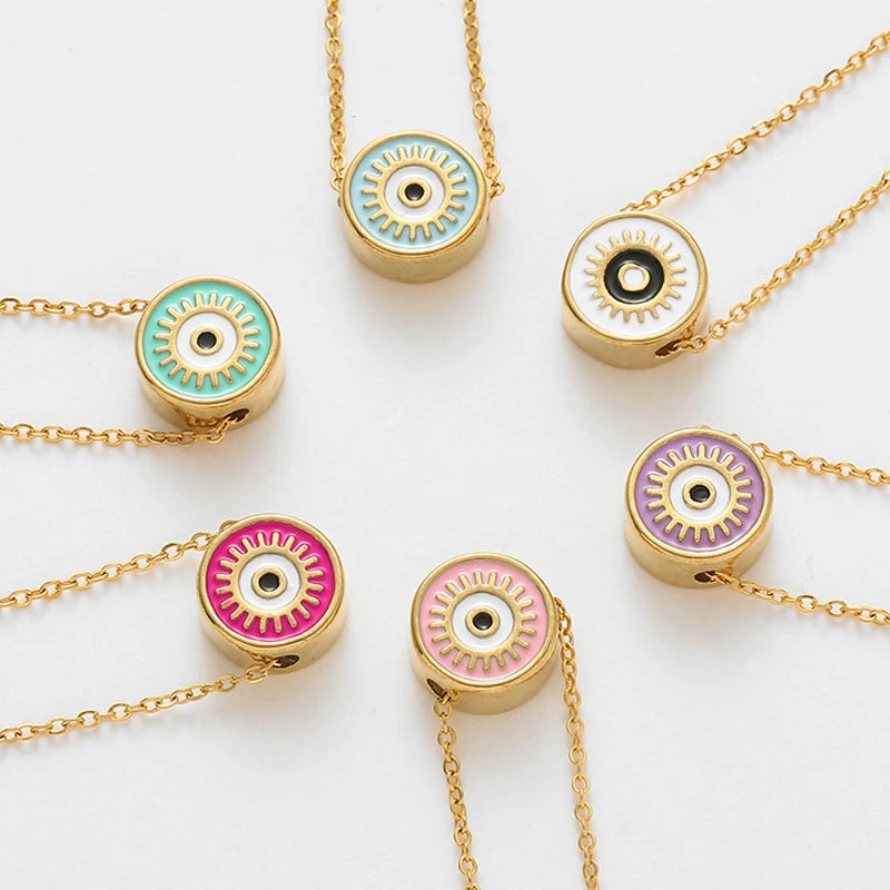 6 Colors! Bohemia Round Evil Blue Eyes Pendant Necklaces for Women Enamel Colorful on a Gold Chain