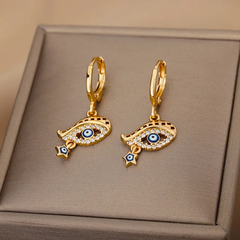 Gorgeous Collection of 6 Styles Zircon Evil Eye Earring For Women Stainless Steel Gold Color