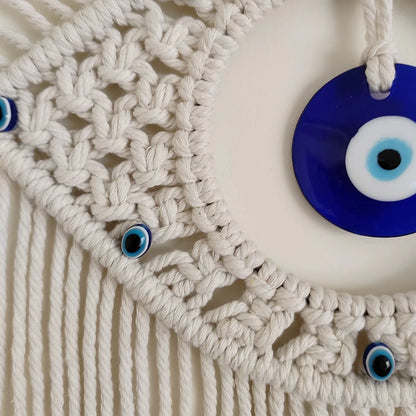 Beautiful Macrame Wall Hanging Handmade Turkish Evil Eye Pendant Home Decor Tapestry Nazar Decoration for Home Living Room Wall