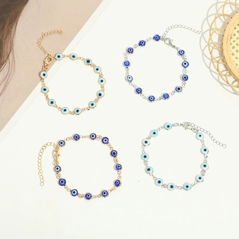 New Gold Plated Blue Light Evil Eyes Beads Bracelet Adjustable Box Link Chain Turkish Eyes Bracelet For Women Fashion Jewelry