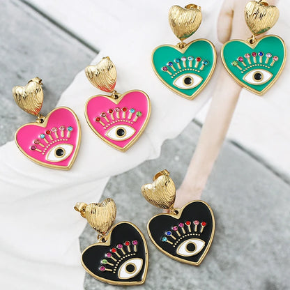 5 Colors! Boho Evil Eye Heart Earrings 14k Gold Plated Stainless Steel