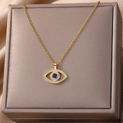 14 Variations! Gold or Silver Color! Beautiful Zircon Blue Evil Eye Necklace for Women Turkish Eye Pendant Necklace