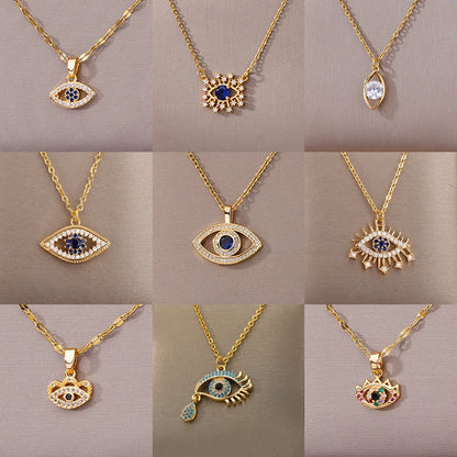 14 Variations! Gold or Silver Color! Beautiful Zircon Blue Evil Eye Necklace for Women Turkish Eye Pendant Necklace