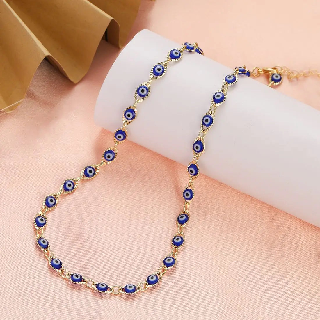 20 Styles! Blue Turkish Evil Eyes Necklace for Women Fashion Gold Color Stainless Steel Necklaces Enamel Bead Jewelry Pearl, Moon, Stars