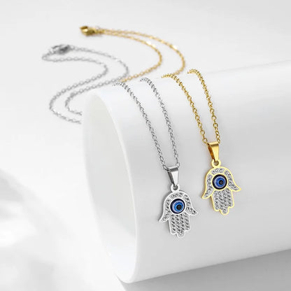 Silver or Gold Option! Evil Eye Pendant Necklace for Women Turkish Eye Fatima Hand Blue Eye Accent