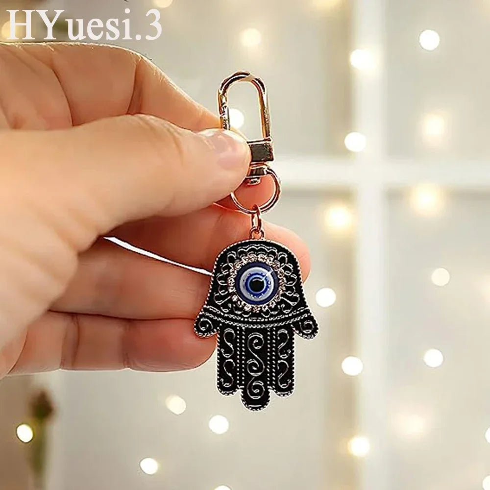 4 Colors! Hand of Fatima Hamsa Turkish Blue Evil Eye Keychain Key Holder Handbag Decorations For Women