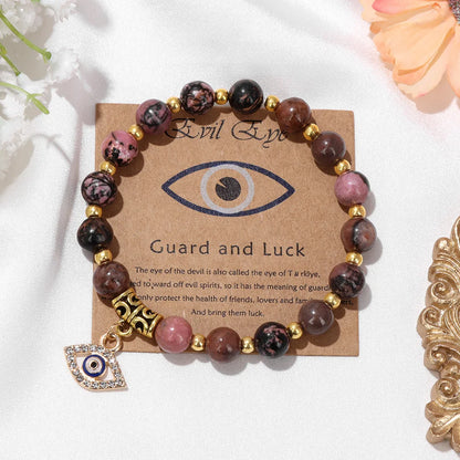 24 Color Options! 3 Size Options! Lucky Turkish Evil Eye Pendant Beads Bracelet Natural Stone With Card Charm Bangles Women