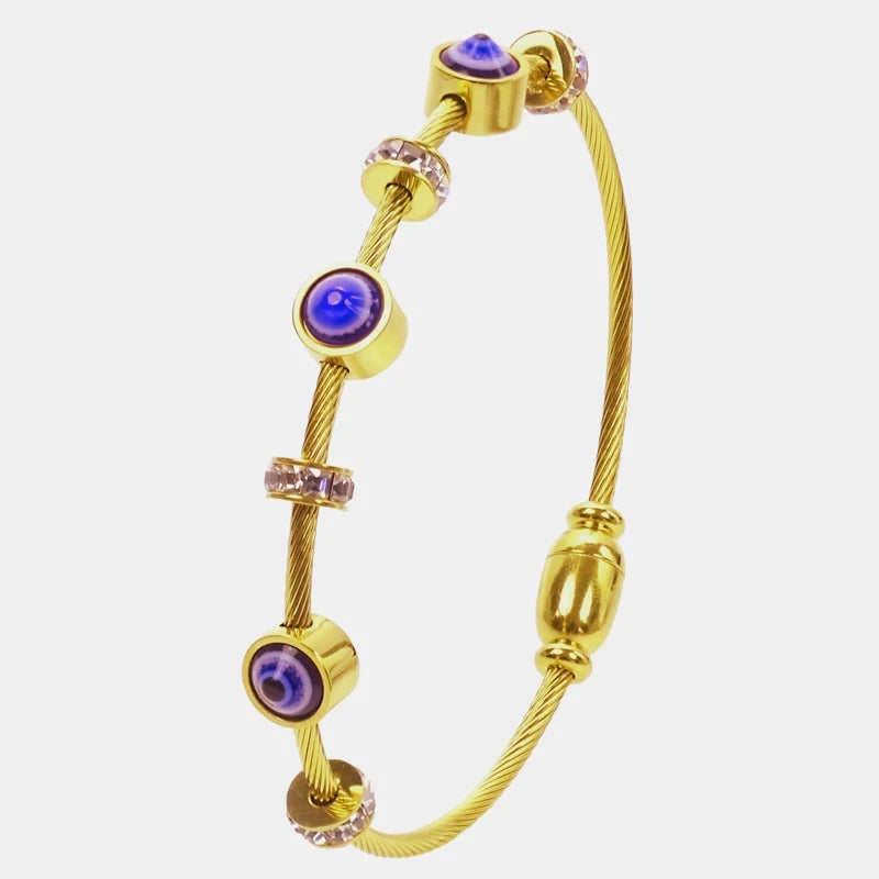 ZALMAN Hiphop Rock Evil Eye Bangles Bracelets for Women Gold Color Stainless Steel Zircon Bangles Friendship Jewelry Accessories