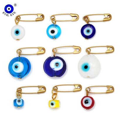 31 Styles! Evil Eye Pin Collection 3pcs/lot Colorful Turkish Evil Eye Bead Brooch Pin Gold Color Pin Alloy Charm Brooch for Women