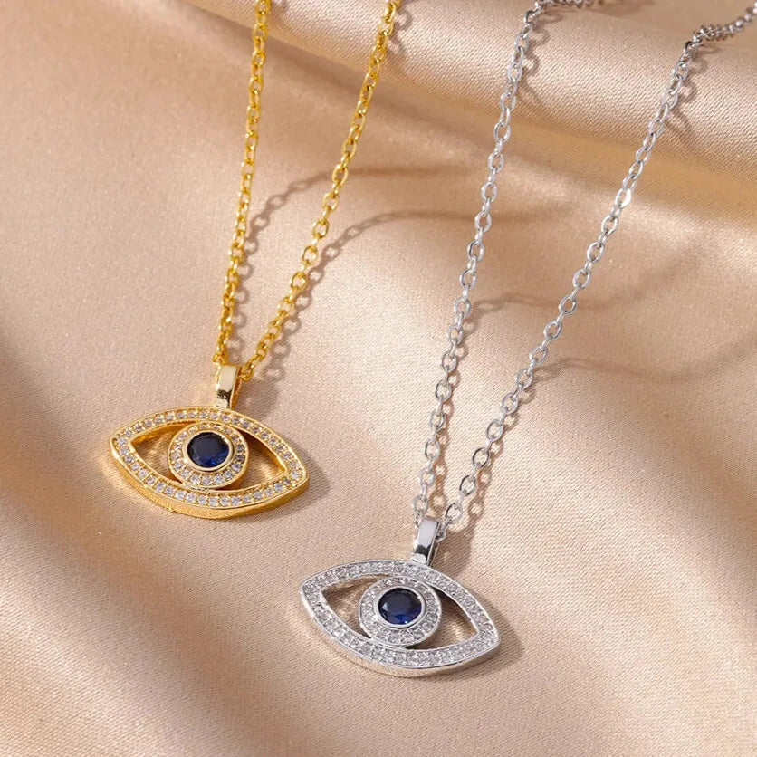 14 Variations! Gold or Silver Color! Beautiful Zircon Blue Evil Eye Necklace for Women Turkish Eye Pendant Necklace