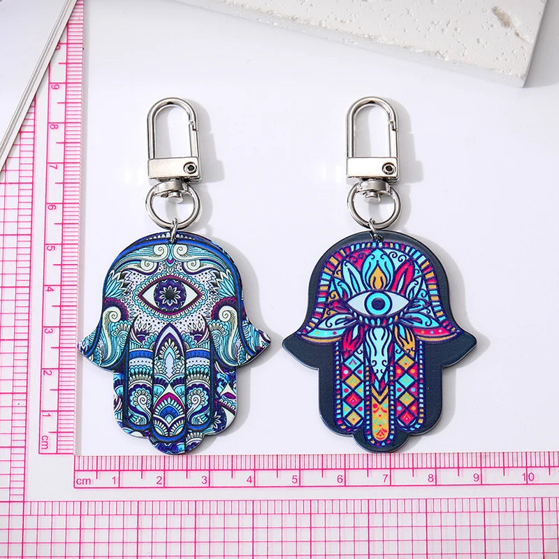 8 Styles! Star Flower Evil Eye Hamsa Hand Keychains Keyring Acrylic Material