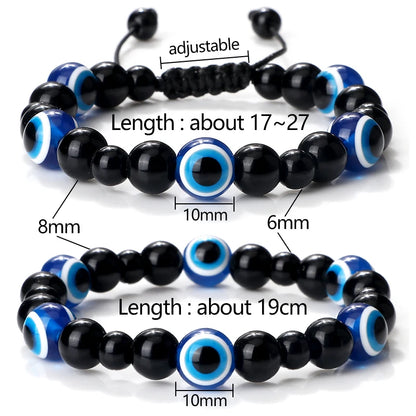 6 Variations! Men's Unisex Black Matte Lava Beads Bracelet Turkish Lucky Evil Eye Stone Obsidian Onyx