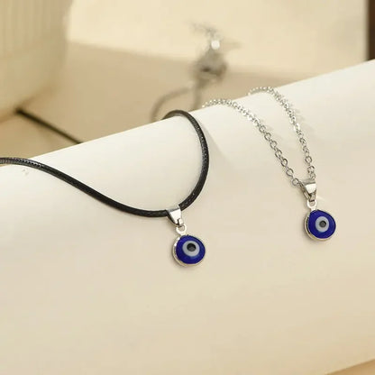 2 Options! Men's Evil Eye Charms Necklace Blue Round Pendant Unisex Rope or Metal Chain