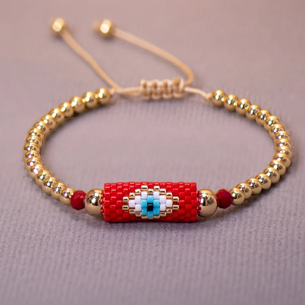 Cute Miyuki Woven Evil Eye Bracelet Handmade Bohemian Bead Boho Style Colorful