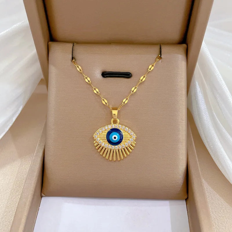 27 Style Options! Gorgeous Gold Color and Cubic Zircon Hamsa Evil Blue Eye Necklace Turkish Eye Necklace Greek Jewelry Collection Gold or Silver Color