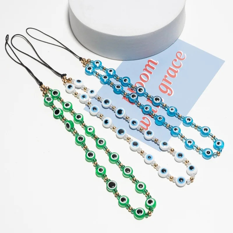 7 Colors! Evil Eye Phone Chain Resin Beads Mobile Phone Strap Colorful Mobile Phone Charm Accessory