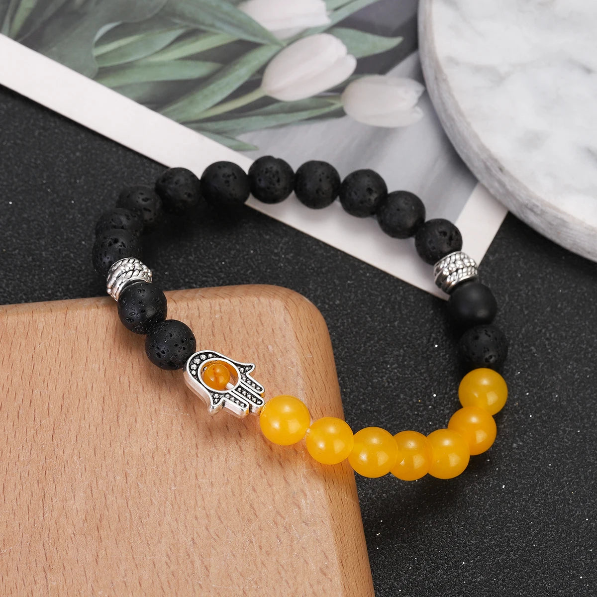 Natural Tiger Eye Lava Beads Chakra Bracelets for Men Lucky Turkish Evil Eye Hand Of Fatima Men's Jewelry