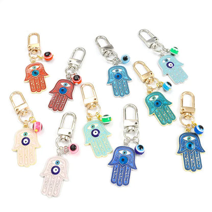 10 Styles! Gold Or Silver Colorful Hamsa Hand Fatima Blue Turkish Evil Eye Enamel Charm Keychain Keyring