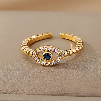 10 Styles! Gold or Silver Blue Zircon Evil Eye Rings for Women Stainless Steel Finger Ring