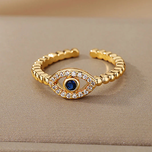 10 Styles! Gold or Silver Blue Zircon Evil Eye Rings for Women Stainless Steel Finger Ring