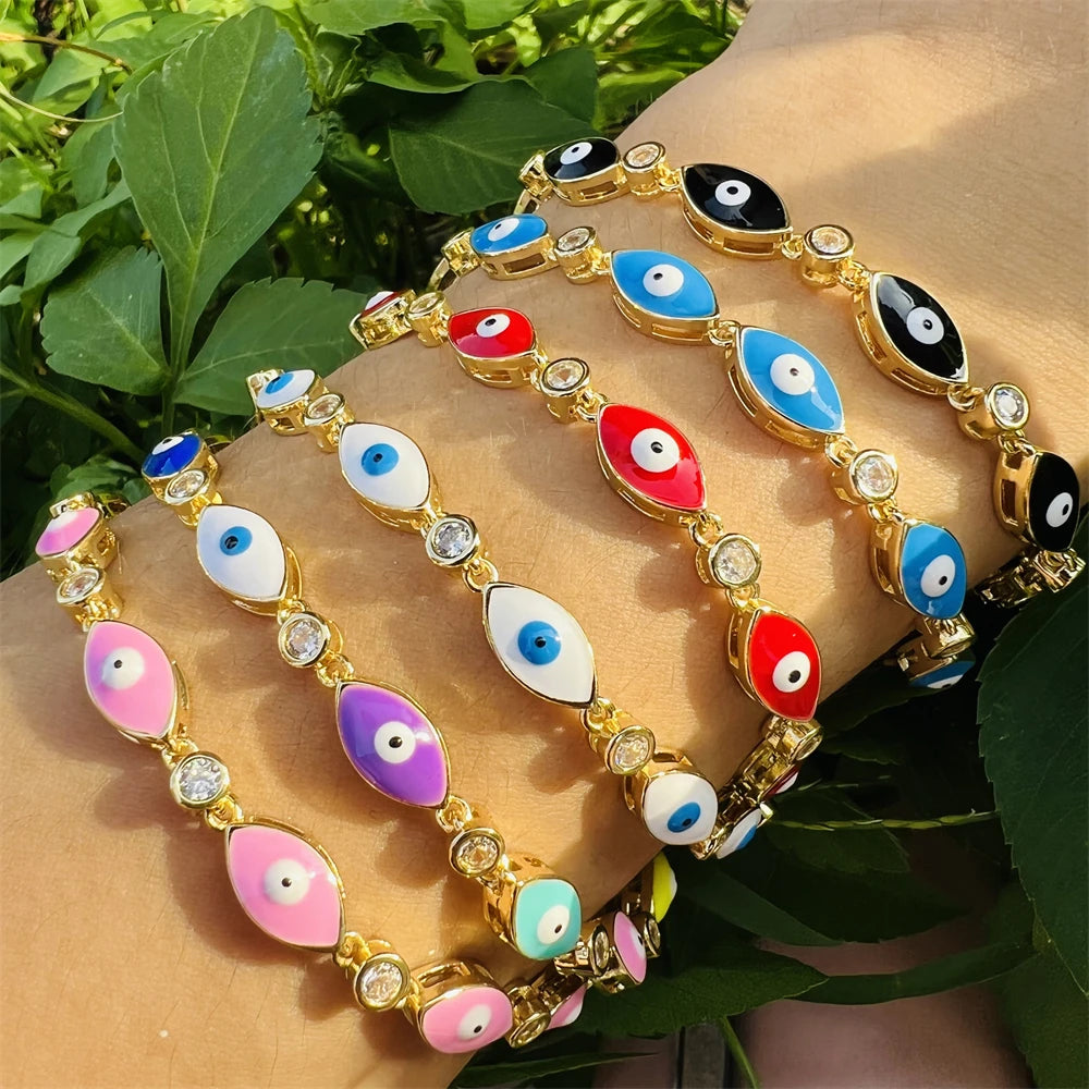 New Ladies Fashion Zircon Bracelet Cubic Zirconia CZ Evil Eye Bracelet Enamel Jewelry Charm Jewelry Gift Bracelet for Women