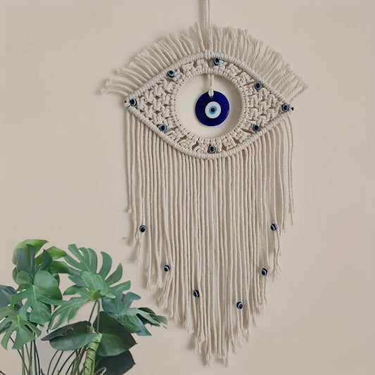 Beautiful Macrame Wall Hanging Handmade Turkish Evil Eye Pendant Home Decor Tapestry Nazar Decoration for Home Living Room Wall