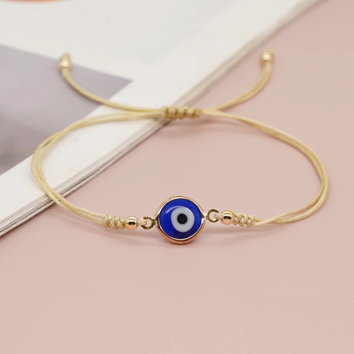 2 Colors! Pretty Enamel Evil Eye Rope Bracelet Adjustable Women Girls