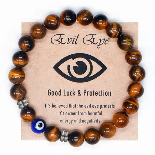 4 Colors! Unisex Natural Tiger Eye Beaded Bracelet Turkish Amulet Protection Blue Evil Eye Bracelet