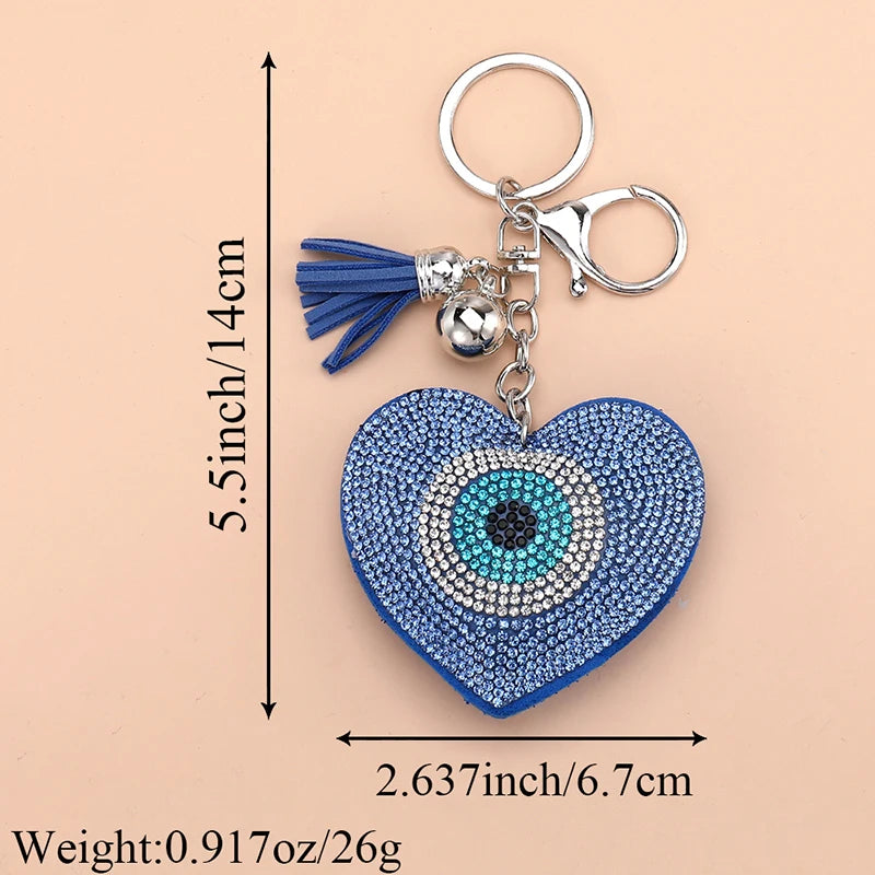 12 Styles! Sparkly Zircon Luxury Tassel Keychains Evil Eye Round Heart Blue Eye Key Rings