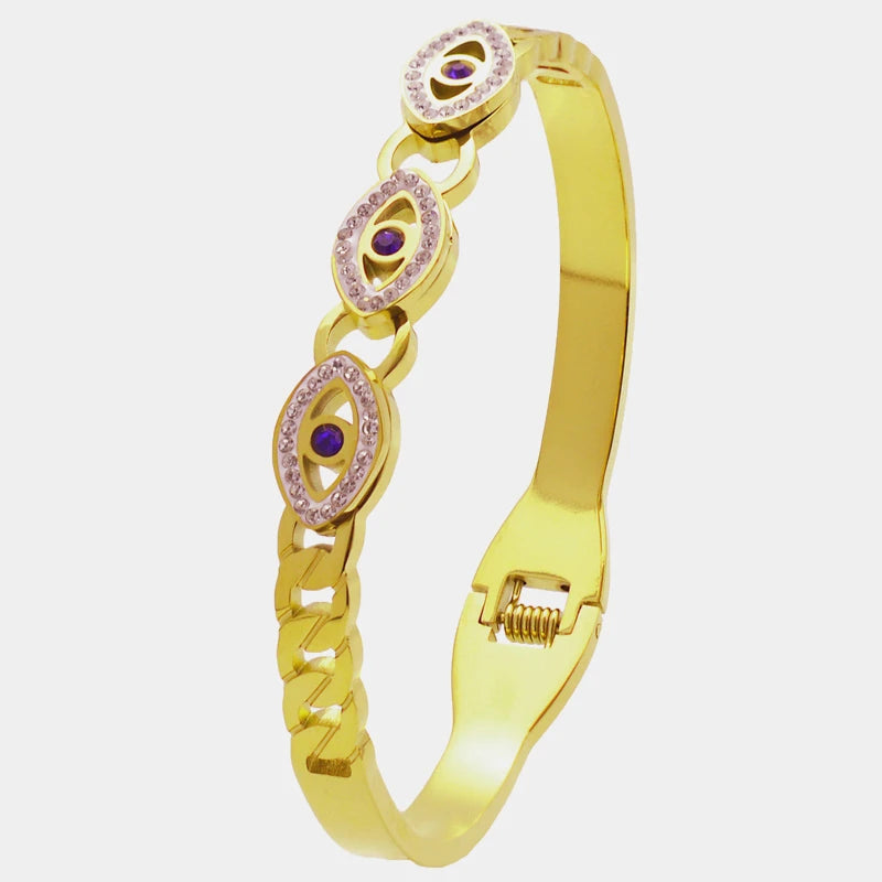 ZALMAN Hiphop Rock Evil Eye Bangles Bracelets for Women Gold Color Stainless Steel Zircon Bangles Friendship Jewelry Accessories