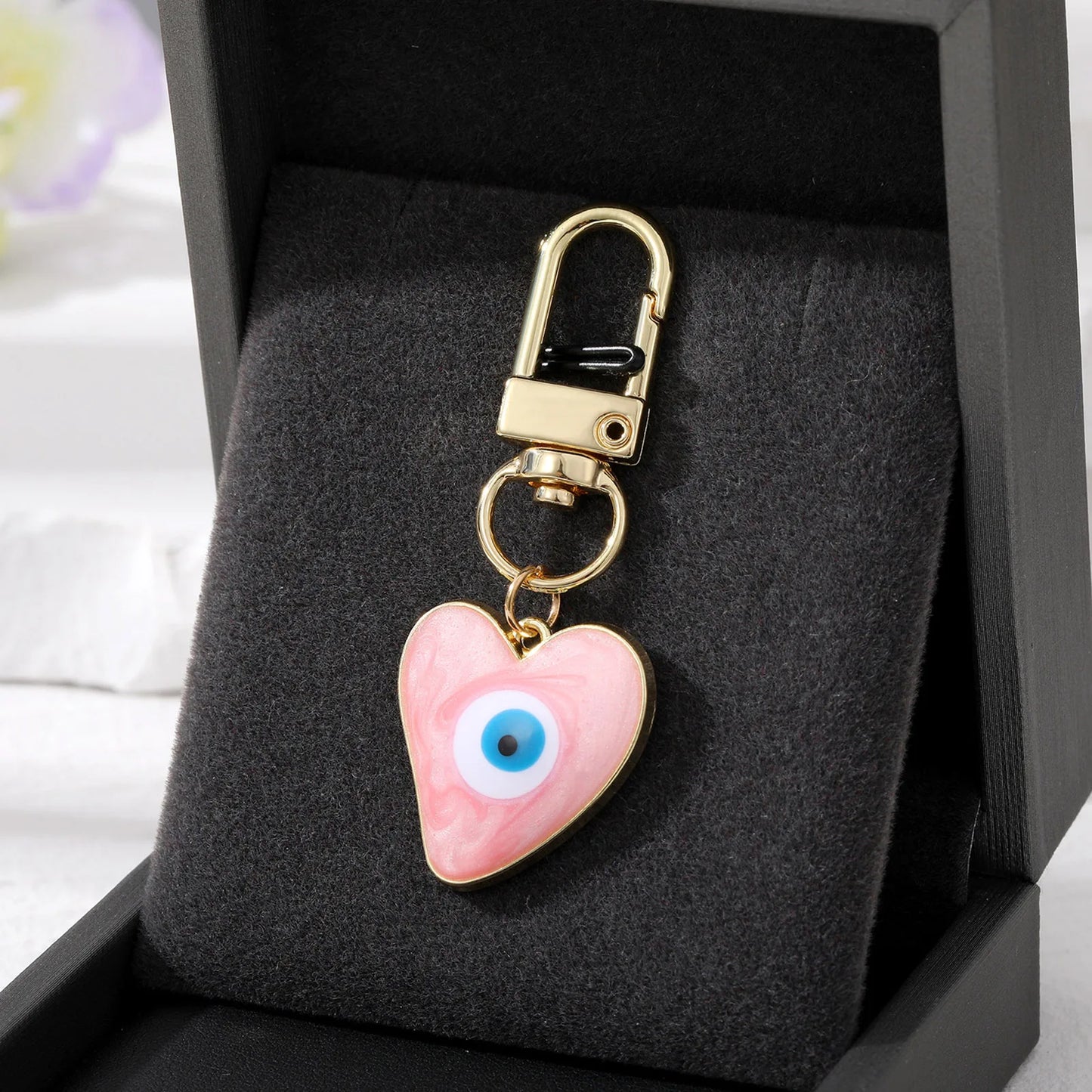 5 Colors! Cute Keychain Turkish Heart Evil Eye Enamel Pendant Keychains Blue Eye Keyring School Bag Car Key Jewelry Accessories