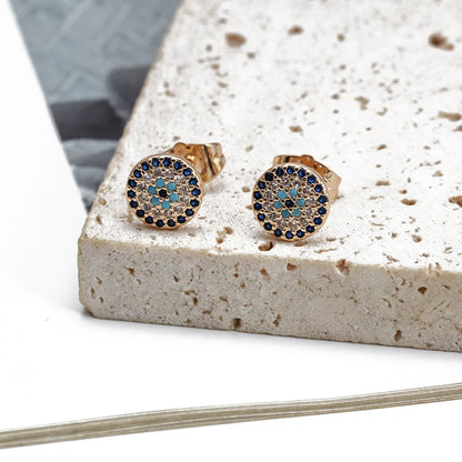 11 Styles! Gold or Siler Glamorous Lucky Eye Micro Pave Round Zircon Stud Earrings