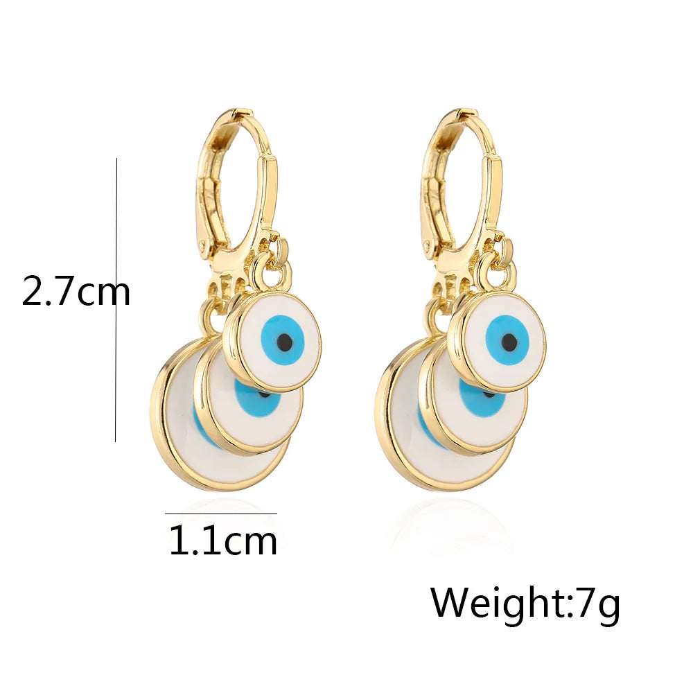 4 Colors! Colorful Triple Oil Dripping Turkish Evil Eye Drop Earrings For Ladies and Girls