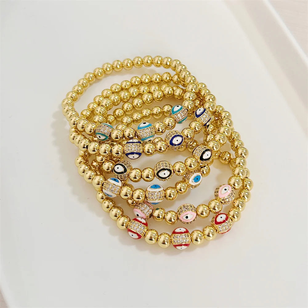 KKBEAD Evil Eye Bracelet Femme Jewelry for Women CZ Eye Bracelets 18 K Waterproof Gold Plated Beads Pulseras Mujer Moda
