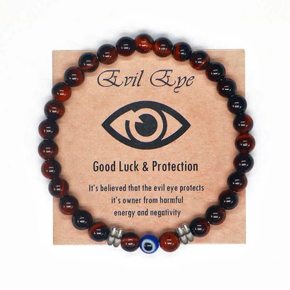 4 Colors! Unisex Natural Tiger Eye Beaded Bracelet Turkish Amulet Protection Blue Evil Eye Bracelet