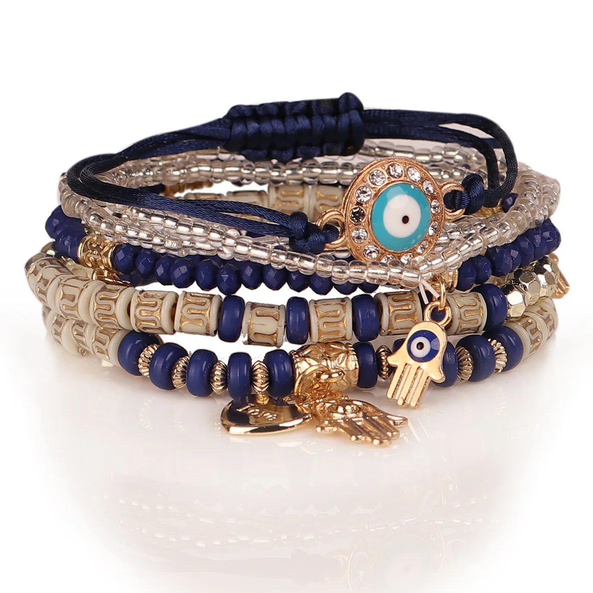 6pcs Bohemia Handmade Evil Eye Charm Beaded Trendy Stack Bracelet Set for Women Girls Summer Beach Multi-layer Bracelet Jewelry