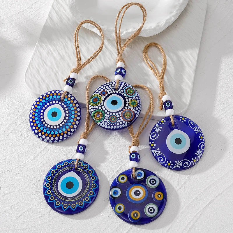 19 Styles! Round Evil Eye Handmade Daisy Flower Hemp Rope Keychains Wall Hanger