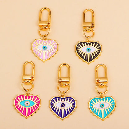 12 Color Combos! Beautiful Alloy Key Chains Rotating Clasp Keyring Evil Blue Eye Love Heart Pendant Keychain or Purse Decoration