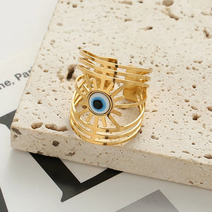 Large Evil Eye 14K Gold Plated Stainless Steel Rings Jewelry Wide