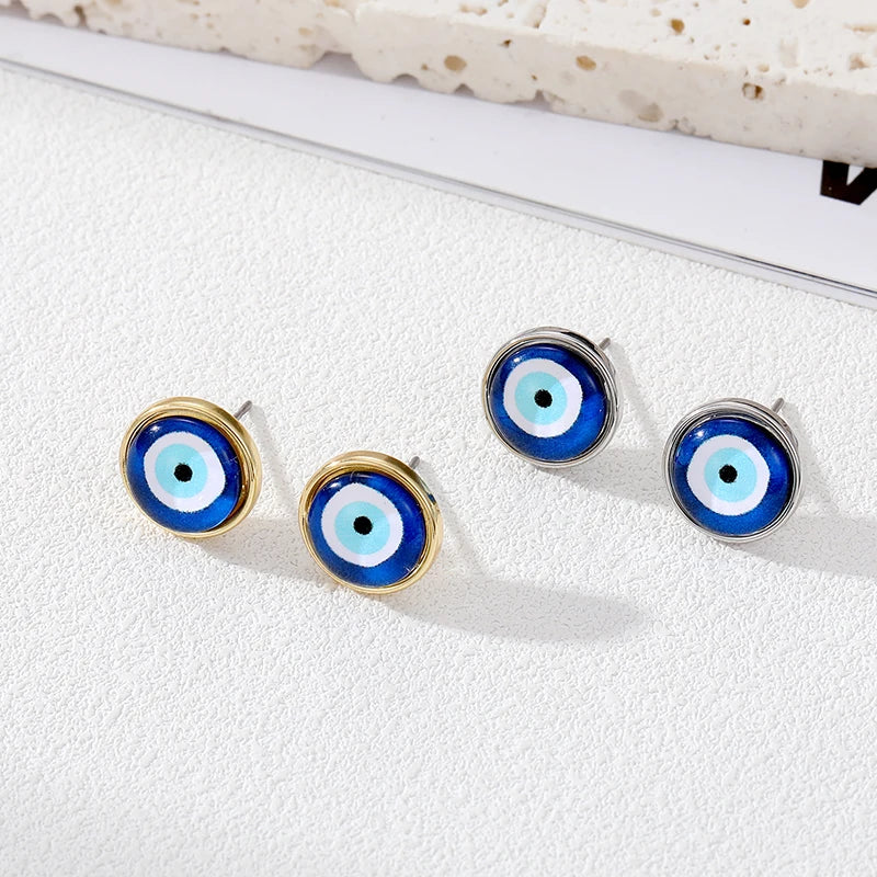 Silver or Gold! Simple Resin Blue Evil Eye Stud Earrings