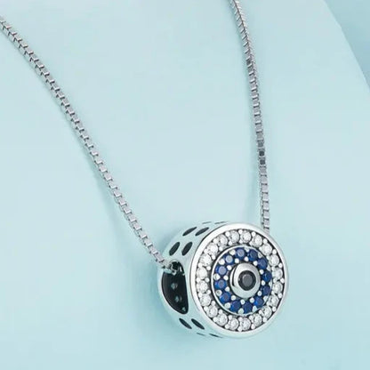 2 Sizes! Simple, Pretty, 925 Sterling Silver Blue Crystal Evil Eye Box Chain Pendant Necklace