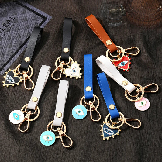 2 Styles! Many Colors! Heart Evil Eye PU Leather Keychain Keyring Women Key Strap Purse Wallet Charm