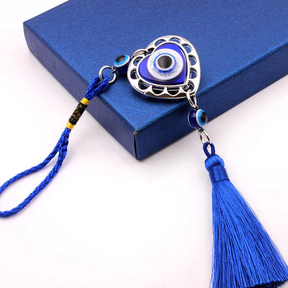 2 Styles! Round or Heart Shaped Evil Eye Lucky Charm Protection Tassel With Crystals