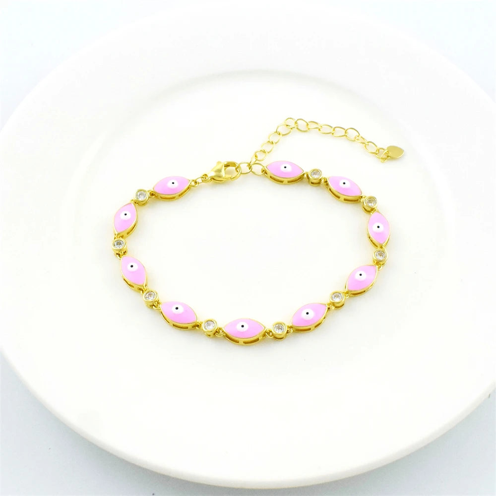 New Ladies Fashion Zircon Bracelet Cubic Zirconia CZ Evil Eye Bracelet Enamel Jewelry Charm Jewelry Gift Bracelet for Women