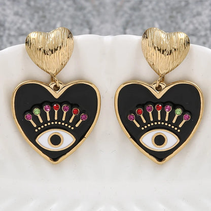 5 Colors! Boho Evil Eye Heart Earrings 14k Gold Plated Stainless Steel