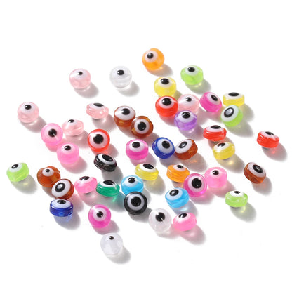 50Pcs/Lot 6mm Flat Round Evil Eye Resin Bead Oval Stripe Loose Spacer Bead for DIY Bracelets Earring Jewelry Making Accessories
