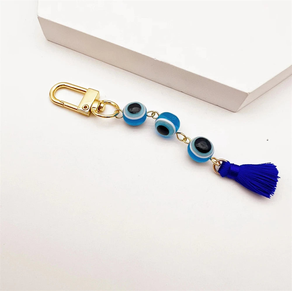 4 Colors! Unique Lucky Turkish Evil Eye Keychain Colorful Tassel Pendant Eye Keyring Car Keys Trinket